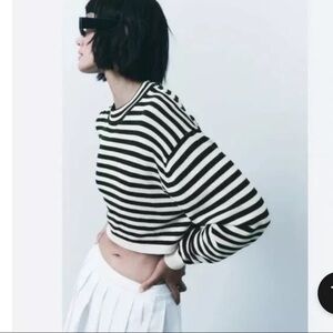 Zara Striped Crop Blue White Knit Size Medium